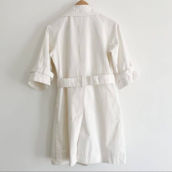 S Line Women’s White Belted Short Sleeve Trench Coat Cotton Medium - Picture 5 of 15